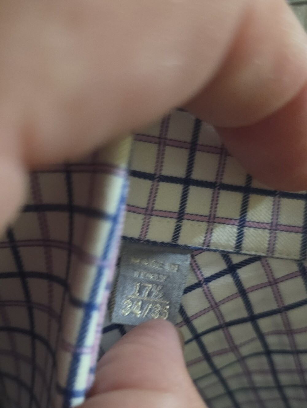 Ike Behar White Dress Shirt with Navy Windowpane Check - Picture 3 of 4